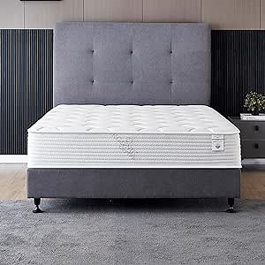 OLIVER & SMITH SINCE 1921 King Mattress 8 Inches White - Medium Firm Pocket Coil Hybrid Mattress Tight Top High Density Foam Breathable Cotton Cover King Size Mattress Bed Rolled in A Box