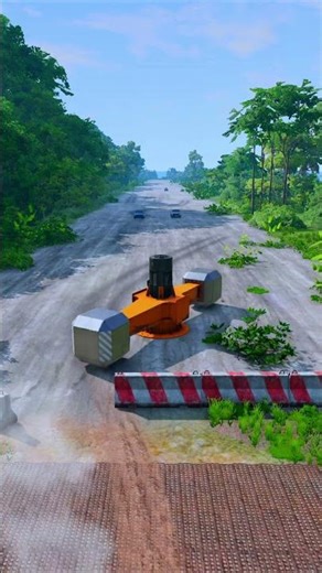 Cars VS Spinning Road Block - BeamNG Drive