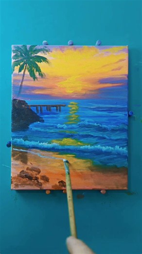 Sunset Paradise Beach Painting 🌅Acrylic Art Tutorial 🎨