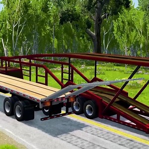 545K views · 5.3K reactions | Double Flatbed Trailer Truck cars vs rails tractor vs train cars vs bollards Beamng Drive Ep.139 | Dr.gaming | Facebook
