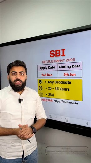 AbdulSattar Bhathara | Prepwithwell on Instagram: "📌SBI 2025 APPLY PROCESS 🔥🔥📝💯💯 ➡️ Apply Date: 02/12/2025 ➡️ End Date: 5/01/2026 ➡️ Eligibility: Any Graduate ➡️ Age Limit: 20 - 35 Years ➡️ SELECTION PROCESS : 👉🏻 Dricect Selection ➡️ POST NAME: Customer Relationship Executive ➡️ Apply Link: https://sbi.bank.in/ ➡️ To Enroll In DAILY DOSE Visit The Link👇👇 https://www.wellacademy.in/study/w61k ➡️ Follow Our Page For More Such Educational Content 💯💯📚✔️ . . . 📢 Stay informed—join our c