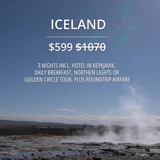 🌌 Iceland, made easy—and unforgettable. This package puts you in the heart of Reykjavik with flights, hotel, breakfast, and a guided tour included. Depending on your travel dates, you’ll either hunt for the Northern Lights or explore Iceland’s famous waterfalls, geysers, and volcanic landscapes. A stress-free way to experience the Land of Fire and Ice. 🔥❄️ Includes: ✈️ Roundtrip international flights from the U.S. 🏨 3 nights at a centrally located Reykjavik hotel 🥐 Breakfast each morning 🌌