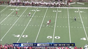 93K views · 836 reactions | Lake Travis was backed up inside its 1-yard line, and after Round Rock thought it had a safety on the play before, the Cavaliers scored a 99-yard touchdown to take an early lead in a bi-district playoff game Friday. Luke McBride to Lark Sidle for about as long as you can go on a football field. Wow! Watch the 2nd half on KBVO. | KXAN News | Facebook