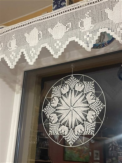 Handcrafted Crochet Window Decorations Mandala Motif Ornaments & Crochet Café Curtains (Valances) These handcrafted crochet window decorations represent the finest tradition of artisanal craftsmanship combined with timeless interior design. Each piece is individually handmade using traditional crochet techniques and carefully selected, high-quality yarns, ensuring precision, durability, and an elegant finish. The crochet mandala window ornaments are inspired by the symmetry and harmony of mandal