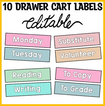 Minimalist 10 Drawer Cart Labels, Rolling Cart Cards, Cart Labels, Trolley Tags