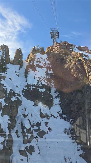 Riding the tram at Palisades Tahoe CA Squaw Valley getting snow next week when I leave. Always ride the tram first run of the day.