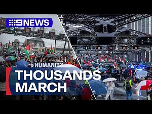 Pro-Palestine demonstrators shut down Sydney Harbour Bridge to hold rally | 9 News Australia