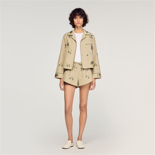 Floral embroidered striped shorts | Sandro RE