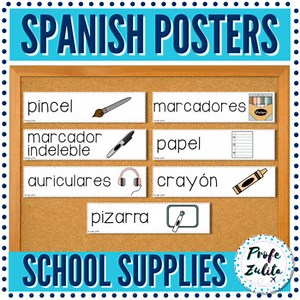 46 Spanish Classroom Posters | School Supplies in Spanish Word Wall Cards