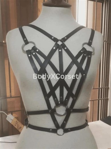 Black Faux Leather Body Harness: Gothic Cage Bra Top, Adjustable Straps - Etsy