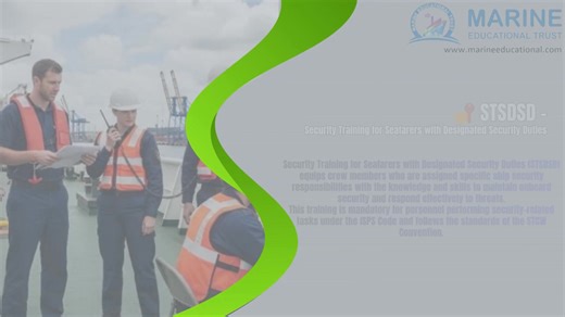 🔐 STSDSD – Security Training for Seafarers with Designated Security Duties Security Training for Seafarers with Designated Security Duties (STSDSD) equips crew members who are assigned specific ship security responsibilities with the knowledge and skills to maintain onboard security and respond effectively to threats. This training is mandatory for personnel performing security-related tasks under the ISPS Code and follows the standards of the STCW Convention. 🔹 What You’ll Learn: • Ship secur