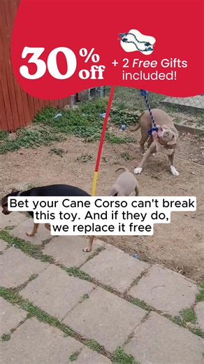 GET 30% OFF: Did you know the #1 cause of dog behavioural issues is lack of mental and physical stimulation? Yes, playtime! A tired dog is a happy dog. And a happy dog is a good dog! That's why we created a toy to stand up to any breed for hours of play, month after month. Check out the toy that's guaranteed to stand up to your dog's tug or we will repair, replace, or refund your purchase. "My 115 lb Rottweiler hasn't been able to pull it out in over a year." -Barry S. 🇺🇸Shipped from Missouri 