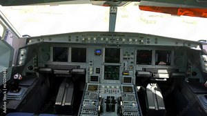 Aircraft cockpit cleaning and pre-flight preparation Stock Video