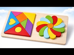 Colorful Wooden Puzzle for Kids | Montessori Shapes & Flower Puzzle Toy 🌈🧩