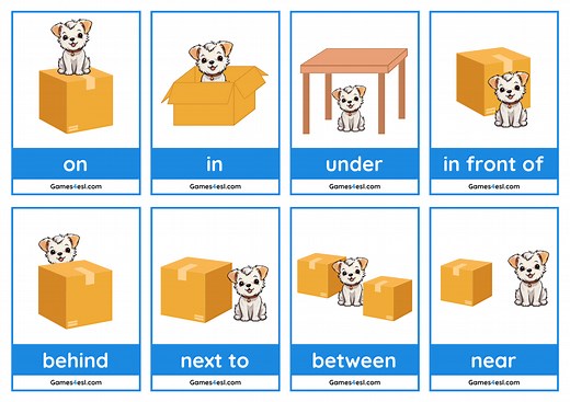 Free Prepositions Of Place Flashcards For Kids | Games4esl