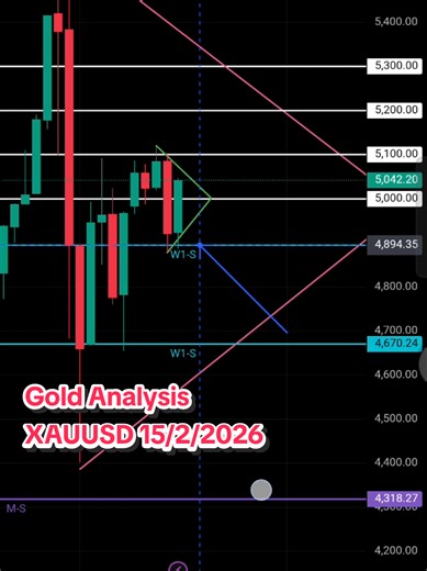 #creatorsearchinsights 📅 15 Feb 2026 | Gold Chart Analysis | Trading XAUUSD 🔹 Wanting to become a trader doesn’t mean you have to pay expensive fees 💵 🔹 But everything has a price — the time you sacrifice to learn, the mental pressure you endure along the way, or even the capital lost every time you cut a trade or give up In this video, I share the exact techniques I personally use in the XAUUSD market: ✅ Understand and mark key support & resistance levels ✅ Identify precise entry and exit p