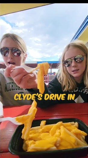 Come check Clyde's Drive In, in the UP. Fuel up here before heading down scenic highway 2. Also, they are cash only, but if you have $5 in your pocket. Stop. You wont regret it. 🫶follow @cheezycheesefrysisters for more cheese fry fun #cheese #fries #cheesefries #clydes #stignace #michigan #upperpeninsula #foodreview #mukbang #eating #fun #drivein