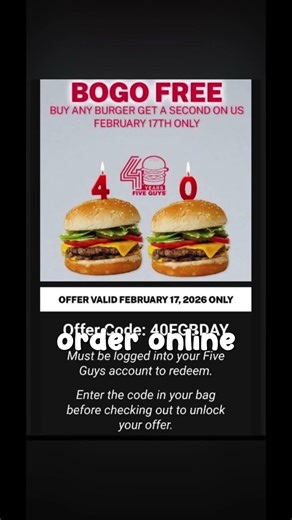 Get A FREE Burger From Five Guys TODAY! #fastfood #discount #deals #coupon