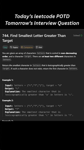 Today's leetcode POTD. Solved using Binary Search. DSA. #coding #datastructures #dsa #leetcode