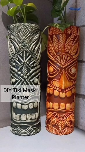 Unleash your DIY warrior and mask your way to tribe town! Create these marvellous DIY Mask Planters using Fevicryl Mouldit and Fevicryl Acrylic Colours to give your walls a character. Save this post and let us know if you like such decor. Follow the steps below for this DIY - Cut big tissue rolls in half lengthwise to make two Tiki masks. - Draw and trace Tiki mask designs on the rolls. - Build facial details using Mouldit resin and clay carving tools. - Use Fabric Glue for additional decoration