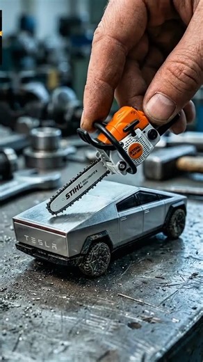 Tiny Chainsaw vs Cybertruck | 8 Second Cutting Test