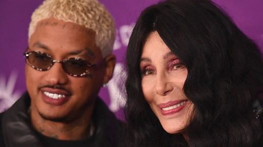 Cher, 78, and boyfriend Alexander 'AE' Edwards, 38, take his son, Slash, 5, to Cirque du Soleil show