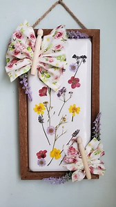 69K views · 615 reactions | Making fabric butterflies & adding them to a dried pressed flower sign for Spring 曆 I'm using scrap fabric I had leftover and most of the dried pressed flowers were from my own yard  #driedflowers #pressedflowers #springcrafts #fabriccraft #butterflies #diyspringdecor #springhomedecor #craftideas #springcrafting | Love Crafted Decor | Facebook