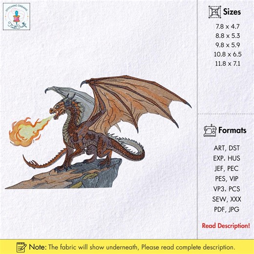Fire-breathing Dragon Embroidery Design Dragon on Cliff Embroidery Majestic Dragon on Rock With Flame Machine Embroidery Instant Download - Etsy