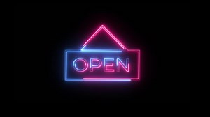 Glowing neon Open icon sign animation.