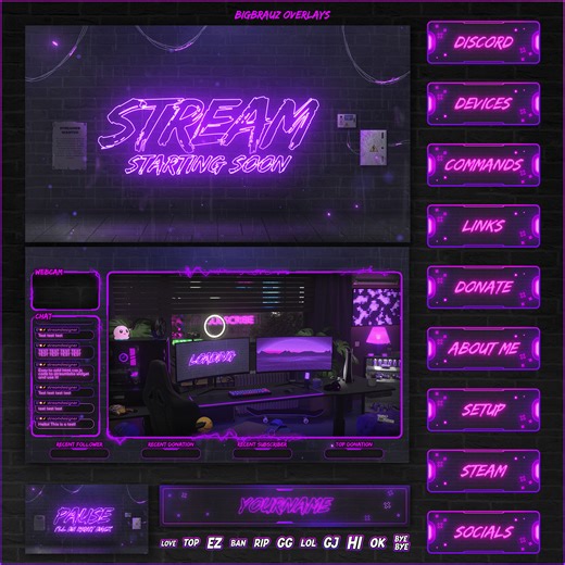 PURPLE NEON STREAM OVERLAY FOR TWITCH( FREE VERSION) - Michail Brauz