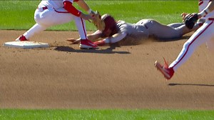 Matthew Graveline picks off a runner second base
