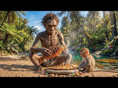 Prehistoric Survival Experiment | Hominid Bonds with Monkey — Deadly River Encounter Begins