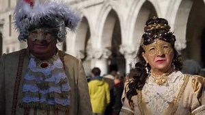 Elder Couple Use Disguise Fancy Dress Mask Venice Carnival Pose
