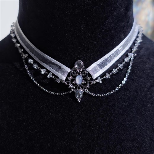 Elven Gothic Choker, Moonlight Fantasy Pendant Necklace, Dark Celestial Jewelry - Etsy