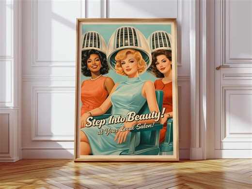 Vintage Beauty Salon Poster – Retro Hair Dryer Art Print – 1950s Pin up Salon Wall Decor – Mid Century Beauty Parlor Illustration – Retro - Etsy Australia