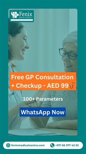 54 reactions · 3 comments | ✨ Your Health, Your Priority – AED 99 Package + FREE GP Consultation! Get a complete 100+ parameter health check-up and expert doctor consultation — all in one affordable package. ✔️ Comprehensive Tests ✔️ Doctor Consultation Included ✔️ Limited Time Offer  Visit Fenix Medical Centre, Al Garhoud  WhatsApp to book: 056 377 4253 #HealthCheckDubai #FreeGPConsultation #FenixMedicalCentre | Fenix Medical Centre | Facebook