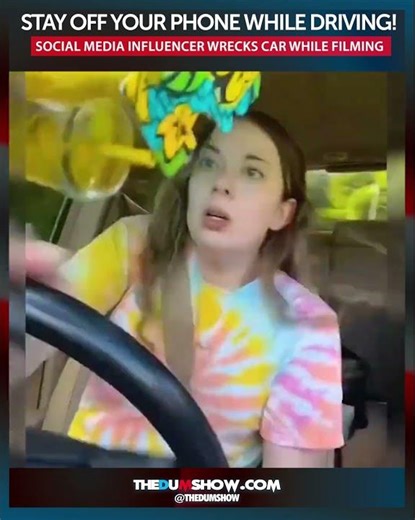 Girl crashes her car while filming a video on TikTok.