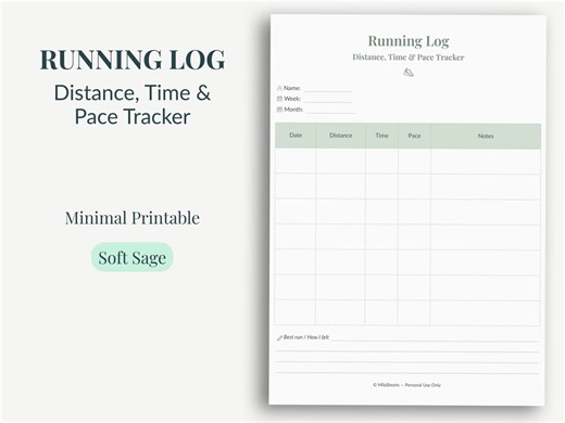Running Log Printable, Distance Tracker (A4/US Letter PDF Download) | Soft Sage Wellness - Etsy Australia