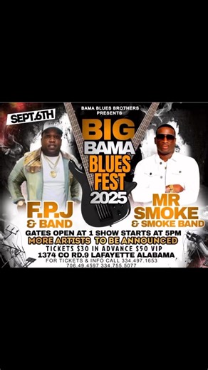 17K views · 137 reactions | CONCERT SEPT 6 FPJ & MR.SMOKE LIVE LAFAYETTE AL. & many more artists to be announced  | Mr. Smoke & The Smoke Band | Facebook