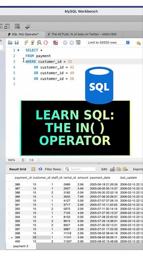 Learn SQL: The IN() Operator🧐 #sql #tutorial #data #analytics #learnontiktok #mavenanalytics