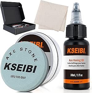KSEIBI 656017 Axe Sharpening Stone Kit with Oil, Axe Sharpner, Hatchet Sharpner, Machete Sharpener Dual Grit #120 and Grit #320 with Portable Storage Case
