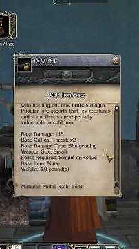 How to Craft Cold Iron Mace in Neverwinter Nights 2 Short