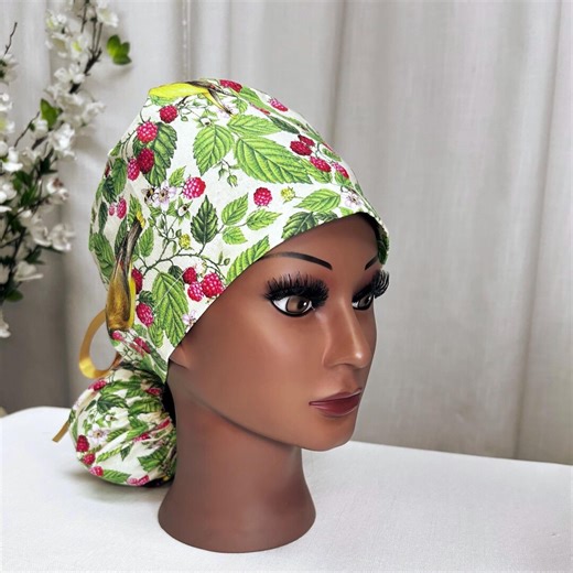 Surgical Scrub Cap With Ponytail Nurse Uniform Hat for Operating Room Birds on Tree Branches and Berries Print - Etsy