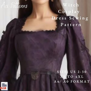 Square Neck Witch Cosplay Dress Sewing Pattern, XS-4XL (A4/A0 FORMAT)(PDF) - Etsy