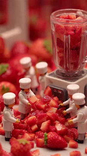 AI Video ;) Mini chefs are cutting strawberry 🍓 #AI#fyp #littlechefs #miniatureart #minikitchen