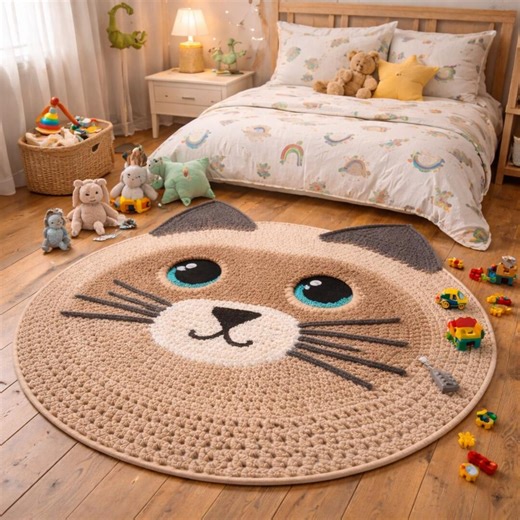 Crochet Cat Rug Pattern PDF – Cute Round Cat Face Rug, Beginner Friendly Crochet Pattern, Super Bulky Yarn Cat Mat, Kawaii Home Decor - Etsy