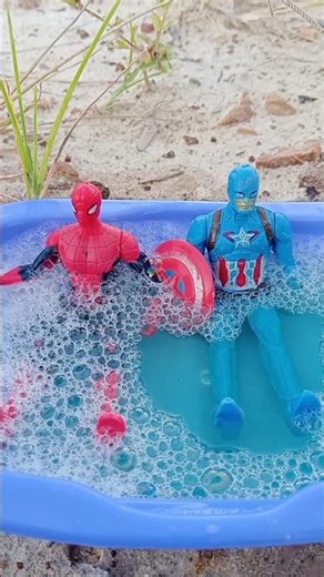 Spiderman And Captain America fall into Batman Pool Get Hit With Poop #marveltoys #spiderman