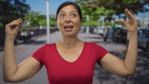 clip-4018414565-woman-red-shirt-raises-bare-arms-pinches