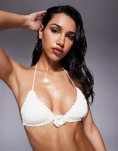 Candypants crochet flower triangle bikini top in white | ASOS