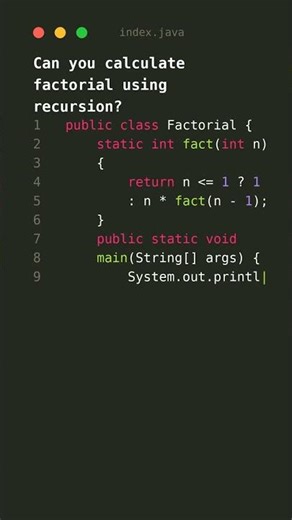 Factorial in One Line Using Recursion! #shorts #java